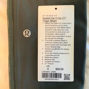 Lululemon - Speed Up Crop High Mesh 21"-Camo Green